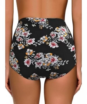 Bottoms Women's High Waist Ruched Bikini Bottom Solid Swim Shorts Tankini Brief - D Black Print - C2190KHUXA2