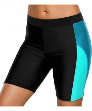 Bottoms Women's Long Board Shorts High Waist Swim Bottom Solid Jammer Swim Shorts - Black-blue 1 - CV18DQWW46U