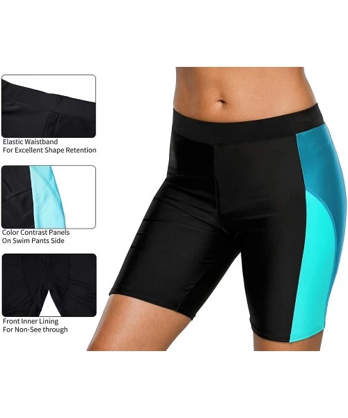 Bottoms Women's Long Board Shorts High Waist Swim Bottom Solid Jammer Swim Shorts - Black-blue 1 - CV18DQWW46U