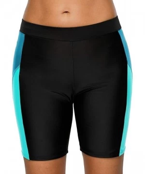 Bottoms Women's Long Board Shorts High Waist Swim Bottom Solid Jammer Swim Shorts - Black-blue 1 - CV18DQWW46U