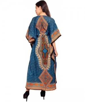 Cover-Ups Women Beach Caftan Kaftan Lounge Wear Hippy Boho Maxi Kimono Sleeve Long Dress - Blue - CY18CHEEO4W