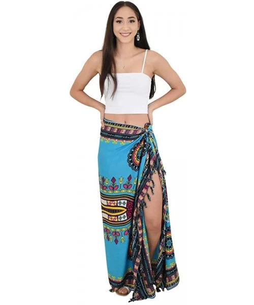 Cover-Ups Ladies Sarong Dashiki Beach Cover-Up - Blue - CR18W2R8Q37