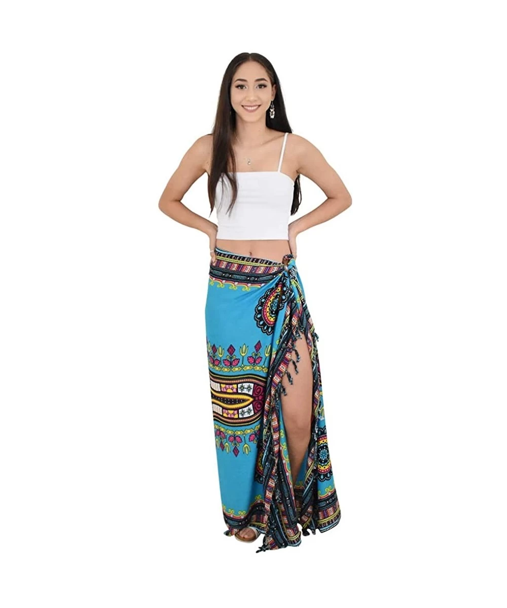 Cover-Ups Ladies Sarong Dashiki Beach Cover-Up - Blue - CR18W2R8Q37