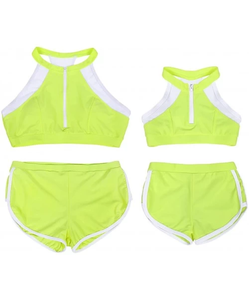 Sets Mommy and Me Family Matching Swimsuits Women Swimwear Bikini Set High Waisted Girls Bathing Suit Fluorescent Green 338 -...