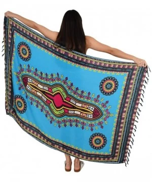 Cover-Ups Ladies Sarong Dashiki Beach Cover-Up - Blue - CR18W2R8Q37