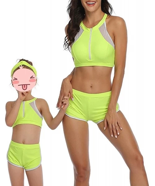 Sets Mommy and Me Family Matching Swimsuits Women Swimwear Bikini Set High Waisted Girls Bathing Suit Fluorescent Green 338 -...