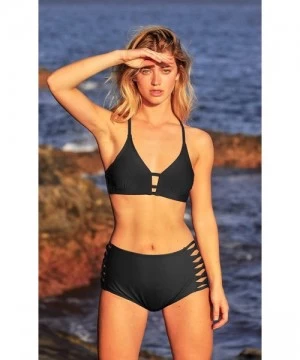 Bottoms Womens Bikini Bottoms Swim Bottoms Adjustable Side Tie Bathing Suits - Black Cutout - C217Z2T3YWT