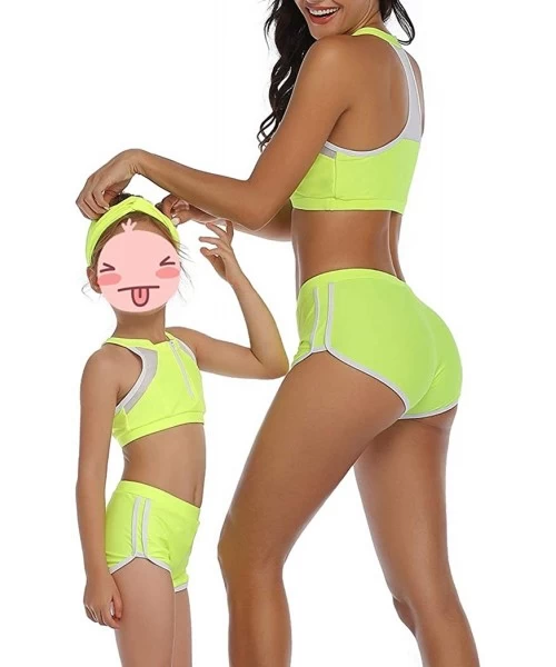 Sets Mommy and Me Family Matching Swimsuits Women Swimwear Bikini Set High Waisted Girls Bathing Suit Fluorescent Green 338 -...