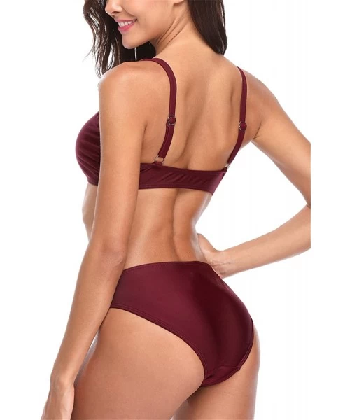 Sets Bikini Swimsuit for Women Wireless Backless Two Pieces Swimwear Bikini Set - Wine-10 - CP18DWUI6A0