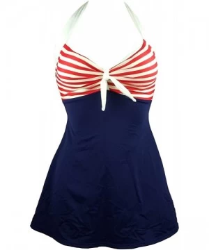 One-Pieces Vintage Sailor Pin Up Swimsuit Retro One Piece Skirtini Cover Up Swimdress(FBA) - Navyblue(fast Ship) - CX12N9QOS43