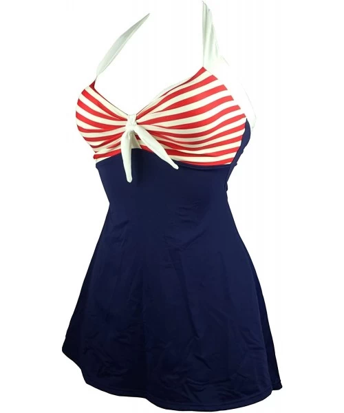 One-Pieces Vintage Sailor Pin Up Swimsuit Retro One Piece Skirtini Cover Up Swimdress(FBA) - Navyblue(fast Ship) - CX12N9QOS43