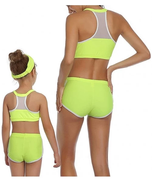 Sets Mommy and Me Family Matching Swimsuits Women Swimwear Bikini Set High Waisted Girls Bathing Suit Fluorescent Green 338 -...