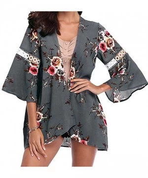 Cover-Ups Women Beachwear Cover Up Casual Long Sleeve Floral Print Chiffon Kimono Cardigan Summer Swimsuit Blouse Tops (M Zzz...