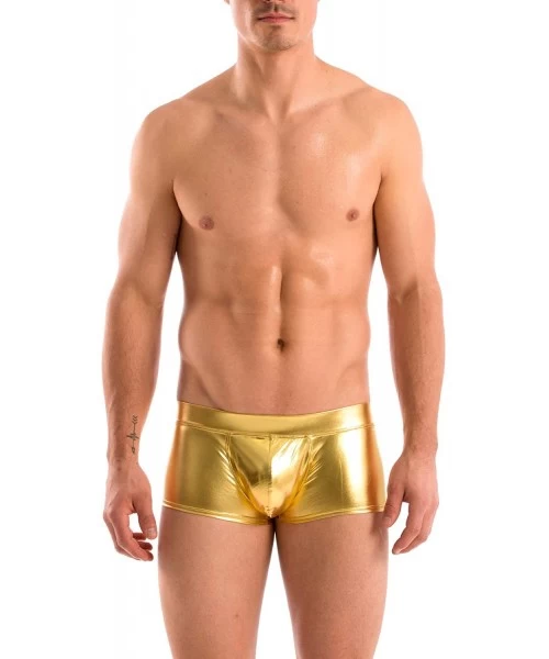 Briefs Mens New Solid Hot Body Boxer Swimsuit - Liquid Gold - C3112LLTLAR