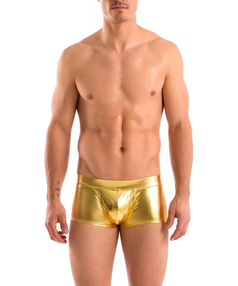 Briefs Mens New Solid Hot Body Boxer Swimsuit - Liquid Gold - C3112LLTLAR