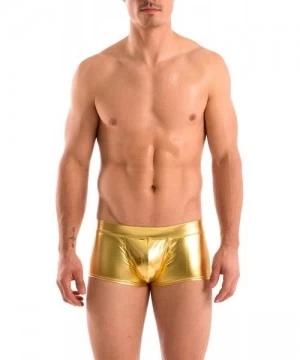 Briefs Mens New Solid Hot Body Boxer Swimsuit - Liquid Gold - C3112LLTLAR