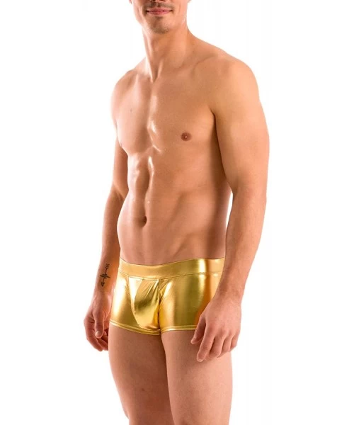 Briefs Mens New Solid Hot Body Boxer Swimsuit - Liquid Gold - C3112LLTLAR