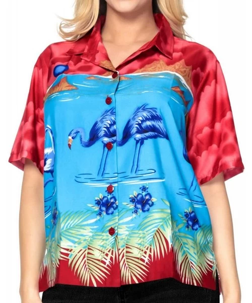 Cover-Ups Women's Hawaiian Blouse Shirt Swim Short Sleeves Loose Fit 3D Printed - Spooky Red_w942 - C412E5UEK67