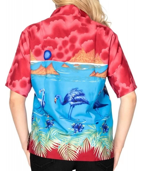 Cover-Ups Women's Hawaiian Blouse Shirt Swim Short Sleeves Loose Fit 3D Printed - Spooky Red_w942 - C412E5UEK67