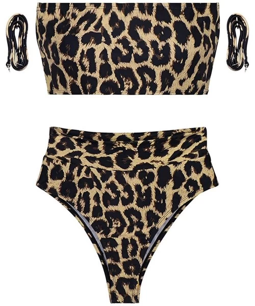 Sets Women's 2 Piece Bandeau Cheeky High Waisted Bikini Swimsuits - Leopard Print - C118TRALQY4