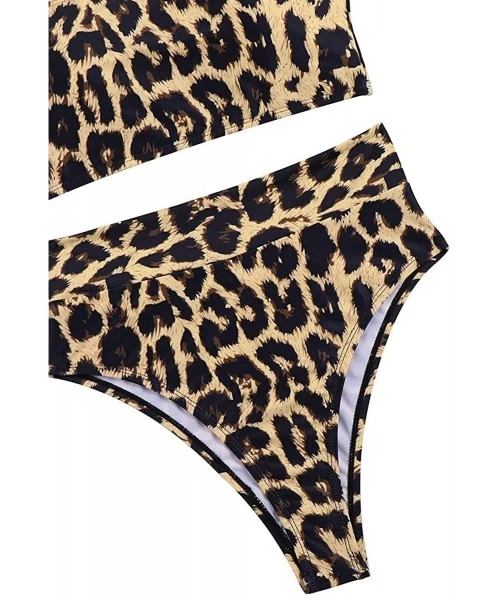 Sets Women's 2 Piece Bandeau Cheeky High Waisted Bikini Swimsuits - Leopard Print - C118TRALQY4