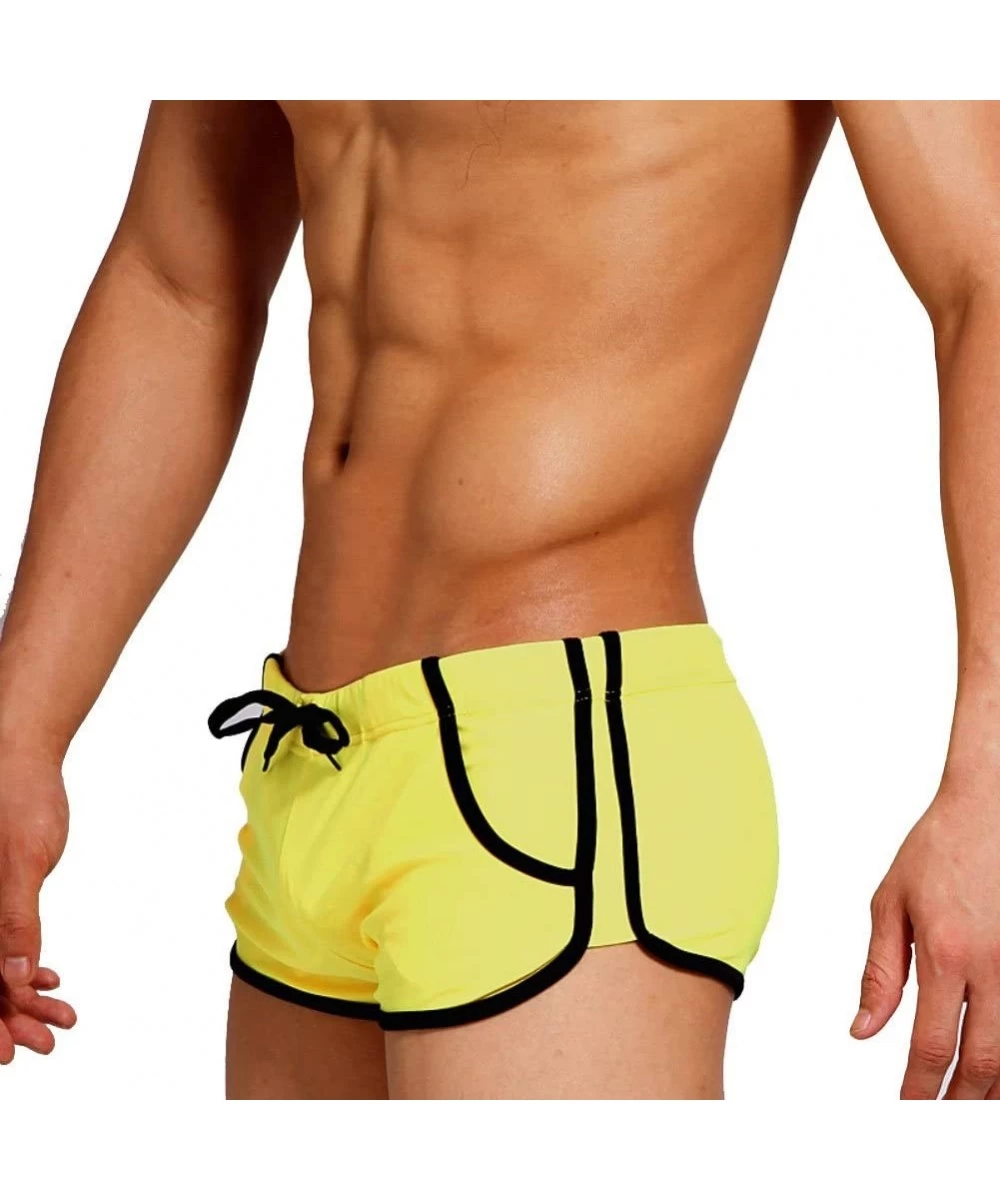 Trunks Mens Swimwear Sexy Sport Shorts Tie Rope Swim Trunks Yellow - CQ11PZXZK3B