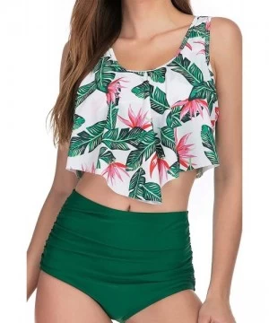 Sets High Waisted Bathing Suit for Women Ruffle Off Shoulder Swimsuit Flounce Bikini Tummy Control - Ruffle-green - C818RS5EY32