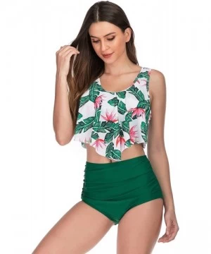 Sets High Waisted Bathing Suit for Women Ruffle Off Shoulder Swimsuit Flounce Bikini Tummy Control - Ruffle-green - C818RS5EY32