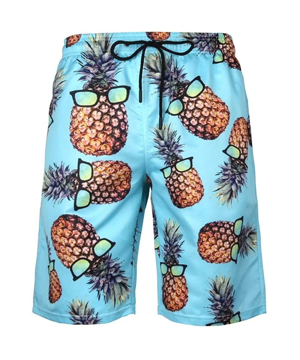 Board Shorts Men's Swim Trunks Quick Dry Swimming Suit Sport Wear Pants Board Shorts - Blue Pineapple - CQ18Y94EAWG