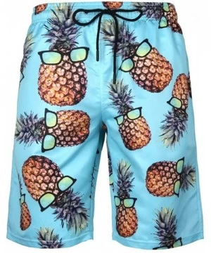 Board Shorts Men's Swim Trunks Quick Dry Swimming Suit Sport Wear Pants Board Shorts - Blue Pineapple - CQ18Y94EAWG