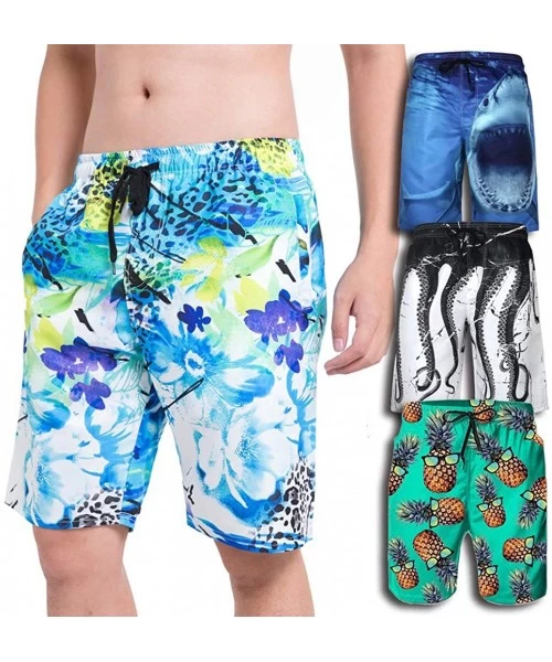 Board Shorts Men's Swim Trunks Quick Dry Swimming Suit Sport Wear Pants Board Shorts - Blue Pineapple - CQ18Y94EAWG