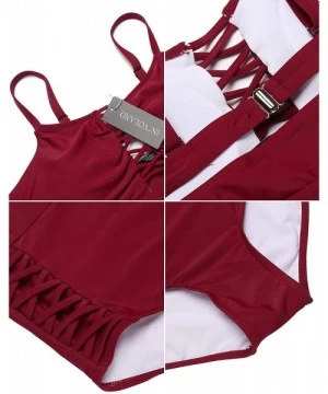 Sets Women Plus Size Swimsuit High Waisted Hollow Out Two Pieces Sexy Bikini Bathing Suit Swimwear - Wine-red - CL18OAN63ZR