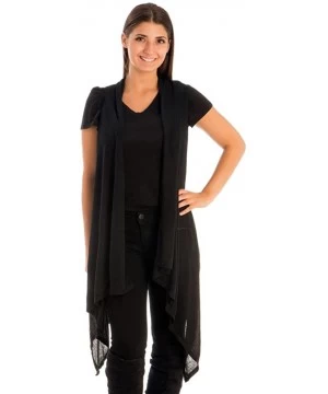 Cover-Ups Womens Fashion Open Front Long Jersey Vest in Solid Color Cover-UPS - Black - C212IRFAM85