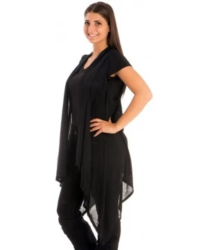 Cover-Ups Womens Fashion Open Front Long Jersey Vest in Solid Color Cover-UPS - Black - C212IRFAM85