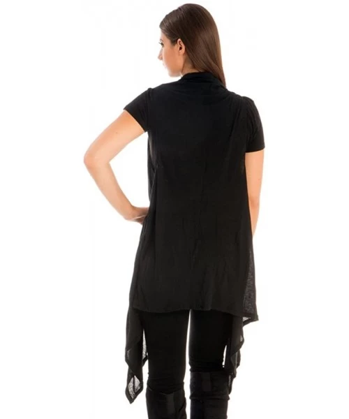 Cover-Ups Womens Fashion Open Front Long Jersey Vest in Solid Color Cover-UPS - Black - C212IRFAM85