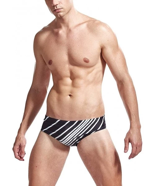 Briefs Mens Bikini Bathing Suit Beach Resort Hot Spring Racer Swimsuit Quick Dry Stripes Sexy Pad Briefs(Black White M) - CD1...