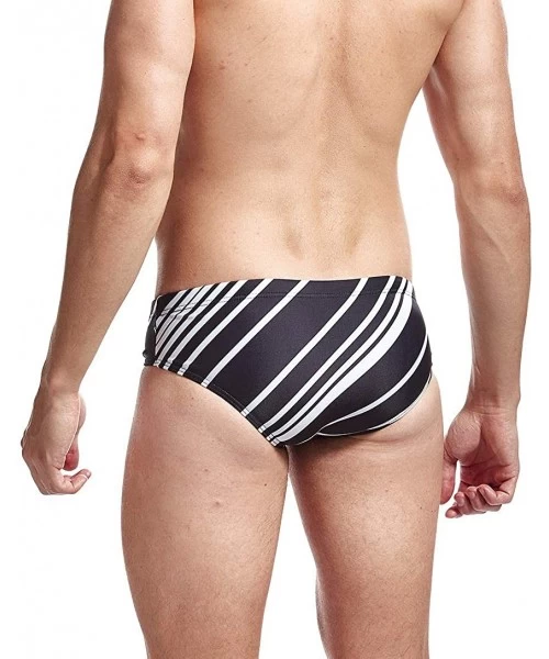 Briefs Mens Bikini Bathing Suit Beach Resort Hot Spring Racer Swimsuit Quick Dry Stripes Sexy Pad Briefs(Black White M) - CD1...