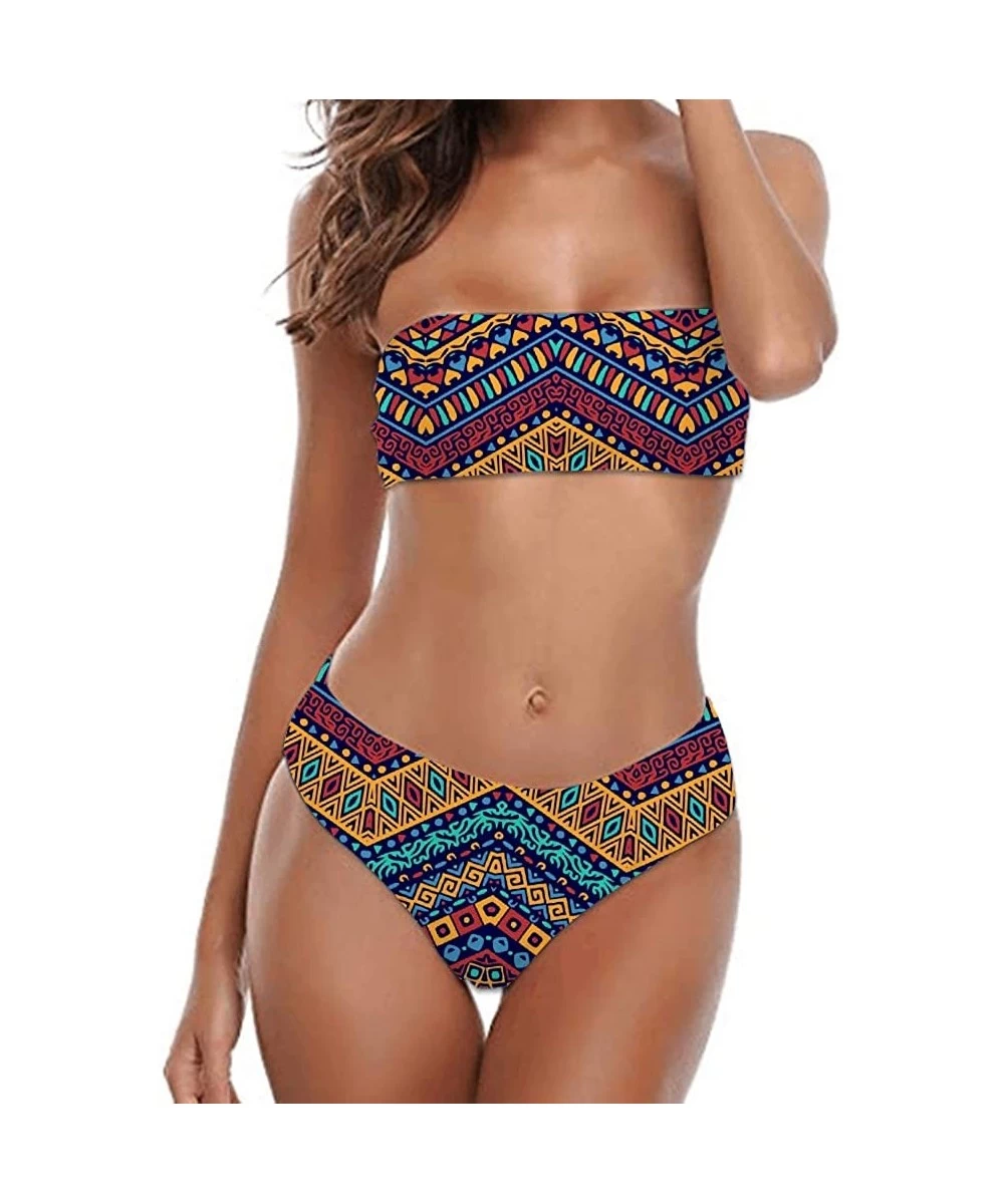 Sets Hawaii Women's 2 Pieces High Cut Bandeau Bikini Strapless High Waist Swimsuits - African 11 - CO195ADW6R2