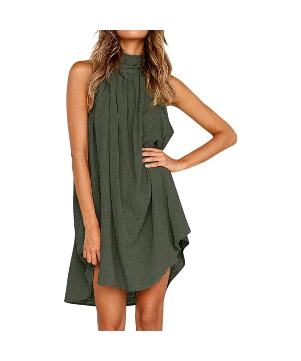 Cover-Ups Dresses for Women Work Casual-Women Summer Casual High nNeck Sleeveless T Shirt Dresses Beach Cover up Plain Tank D...