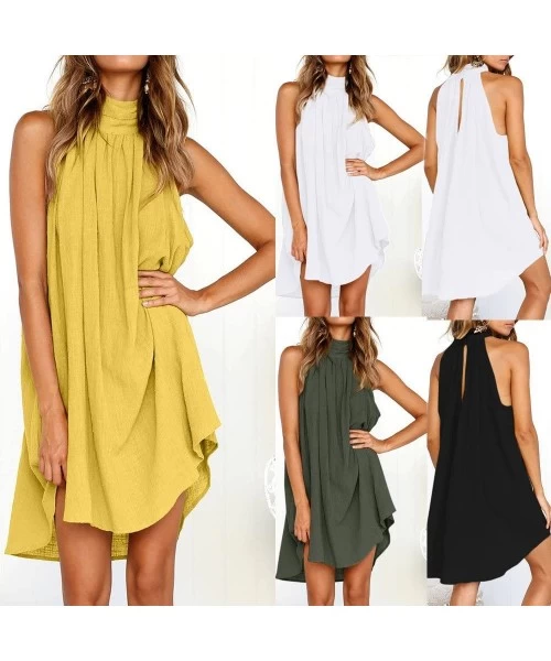 Cover-Ups Dresses for Women Work Casual-Women Summer Casual High nNeck Sleeveless T Shirt Dresses Beach Cover up Plain Tank D...