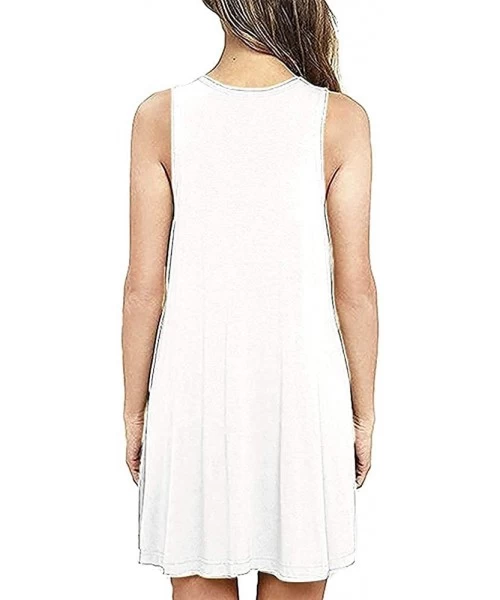 Cover-Ups Women's Sleeveless Casual T Shirt Dress Beach Cover Up Tank Dresses with Pockets - White - CY190RKX45U