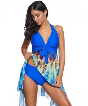 One-Pieces Swimsuits for Women- Tankini Swimwear 2 PCs Set Bohemian Pattern Irregular Sheer Hem Deep V-Neck with Bottoms Padd...