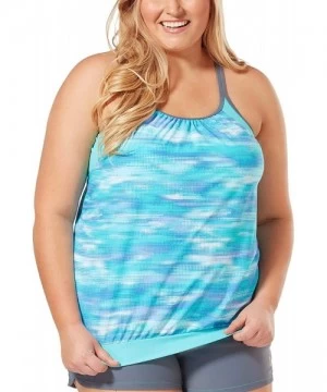 Tankinis Women's Plus Size Ocean Sparkle Blouson Tankini Top - Pale Aruba - CE1987EAO4X