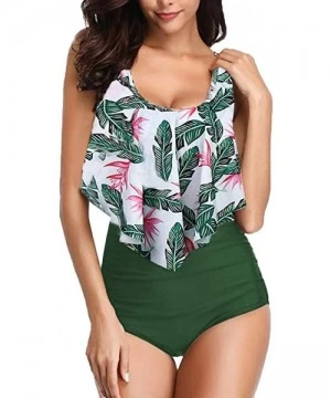 Sets Women Two Pieces Bathing Suits Top Ruffled Racerback High Waisted Bottom Tankini Set Swimwear - Green A2 - CH18OHKIUWH