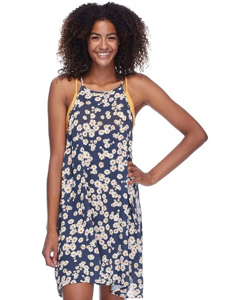 Cover-Ups Women's Sarah High Neck Rayon Dress Cover Up - Blue Lagoon Daisy Print - CO18ZQC6UCS