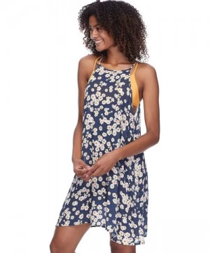 Cover-Ups Women's Sarah High Neck Rayon Dress Cover Up - Blue Lagoon Daisy Print - CO18ZQC6UCS