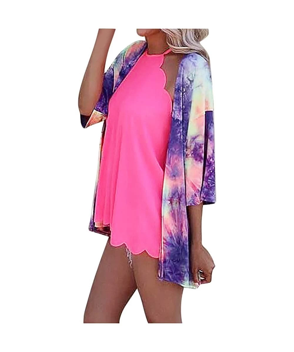 Cover-Ups Women's Tie Dyed Fashion Short Sleeve Cardigans Summer Beach Pool Swimwear Cover Up Casual Kimono for Women Tie Dye...