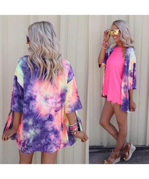 Cover-Ups Women's Tie Dyed Fashion Short Sleeve Cardigans Summer Beach Pool Swimwear Cover Up Casual Kimono for Women Tie Dye...