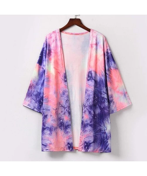 Cover-Ups Women's Tie Dyed Fashion Short Sleeve Cardigans Summer Beach Pool Swimwear Cover Up Casual Kimono for Women Tie Dye...