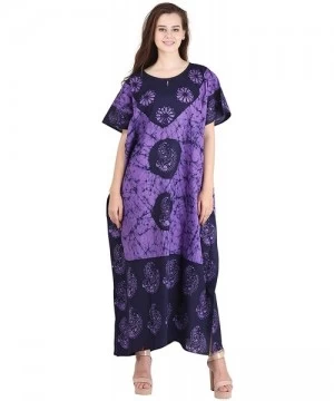 Cover-Ups Batik Cover up Dress Kaftan Long Beach Cap Sleeves Cotton Gown Maxi - Purple-black - CW18RCMY9ZG